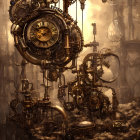 Detailed Steampunk Machinery with Cogs, Gears, and Glowing Bulbs