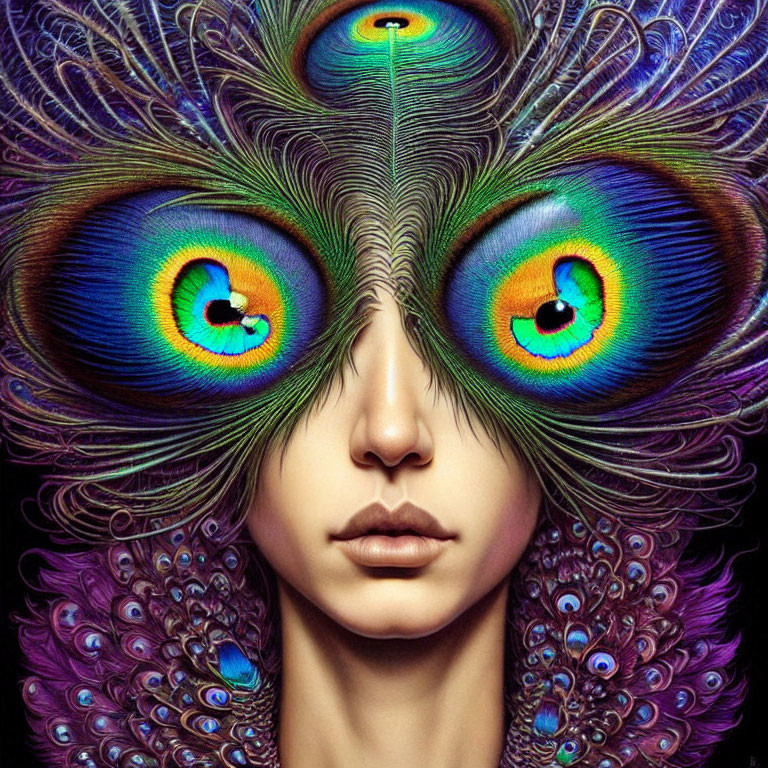 Person with Peacock Feather Hair and Eyespots Alignment