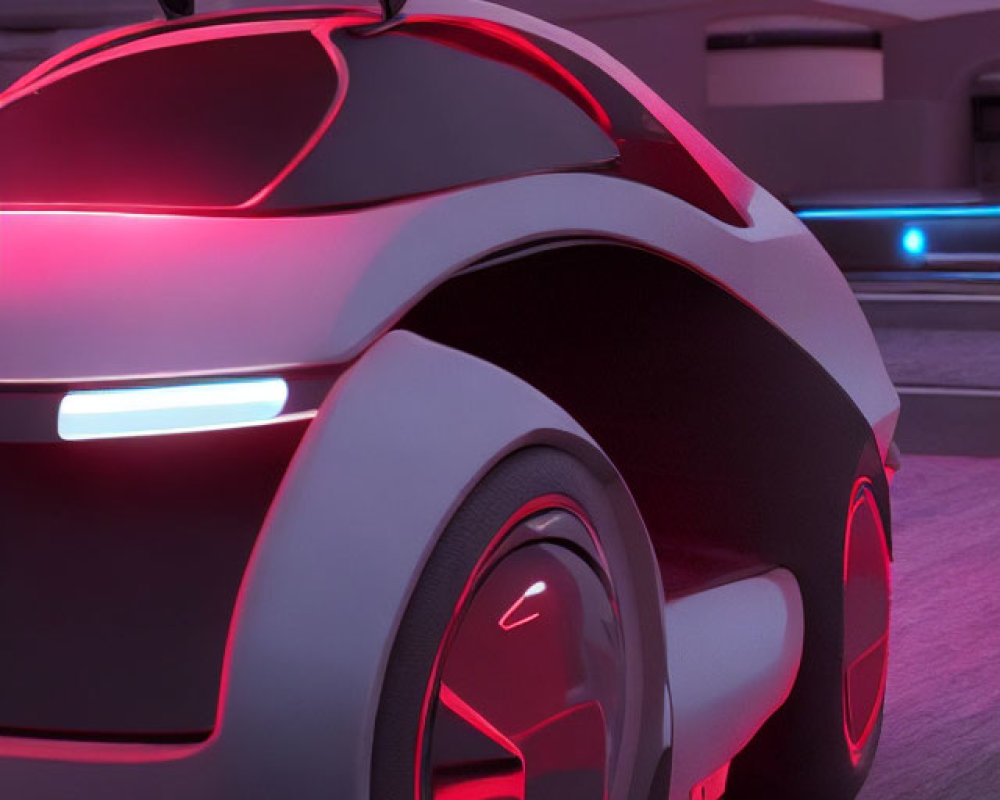 Sleek Futuristic Car with Red Neon Lights and Oversized Wheels