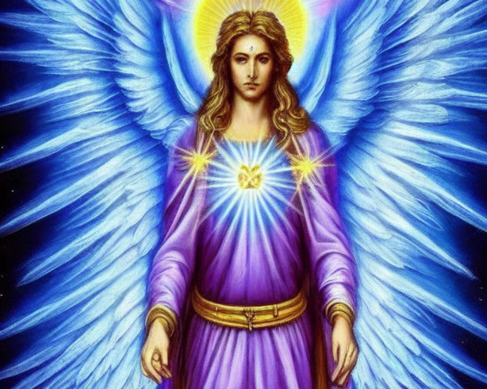 Illustration of Angelic Figure with Luminous Wings and Halo