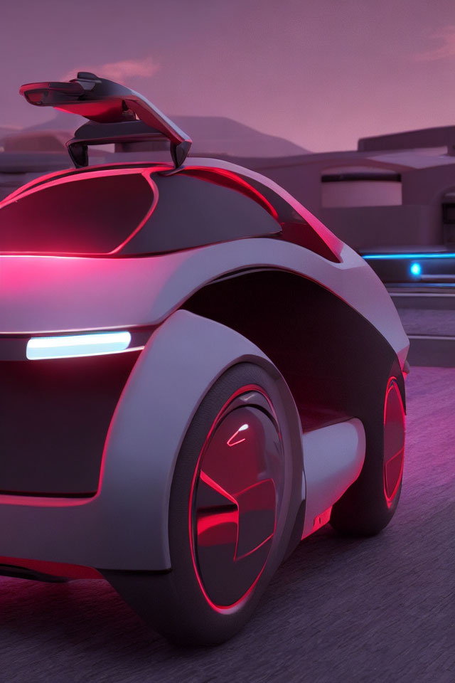 Sleek Futuristic Car with Red Neon Lights and Oversized Wheels