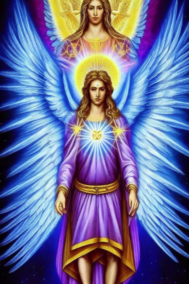 Illustration of Angelic Figure with Luminous Wings and Halo