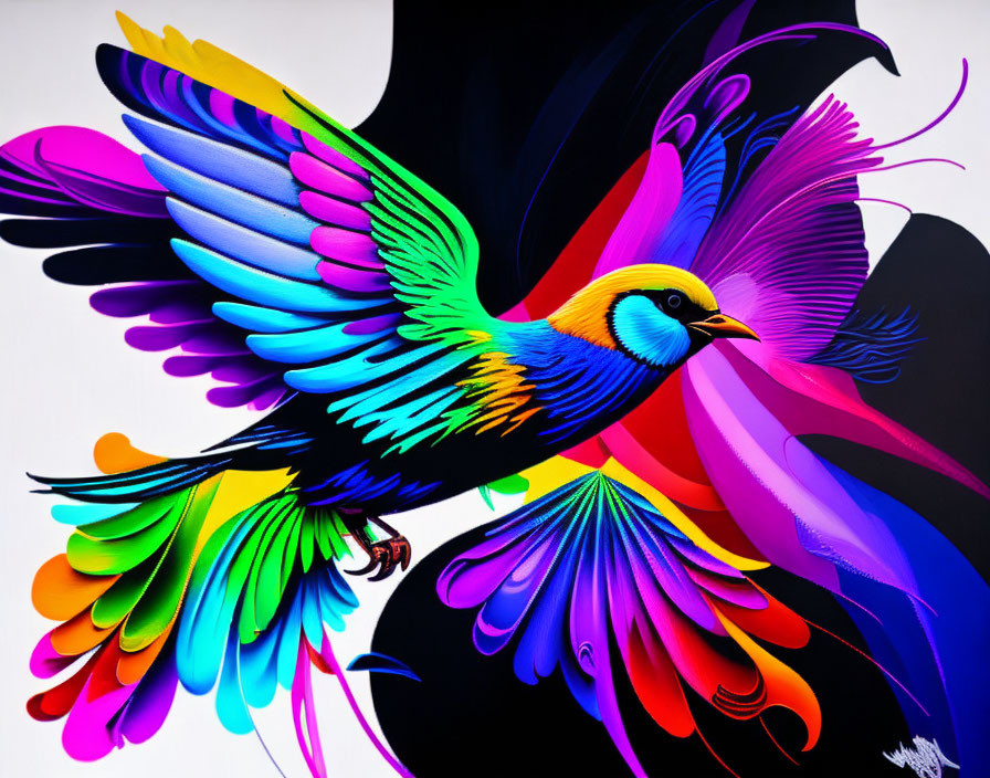 Colorful Stylized Bird Artwork with Fluorescent Feathers