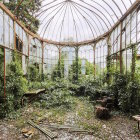 Colorful Indoor Garden with Gravel Pathway and Glass Windows