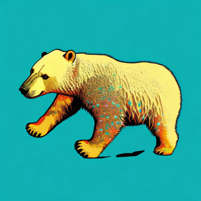 Colorful Polar Bear Graphic on Teal Background