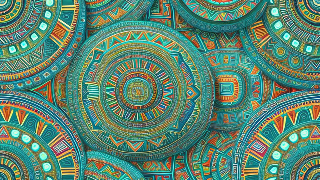 Colorful Mandala Patterns: Teal, Orange, Green Geometric and Tribal Motifs