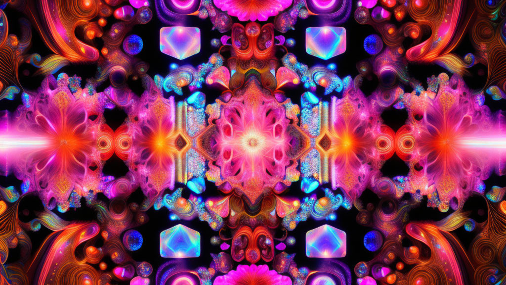 Colorful Symmetrical Fractal Pattern with Geometric Shapes