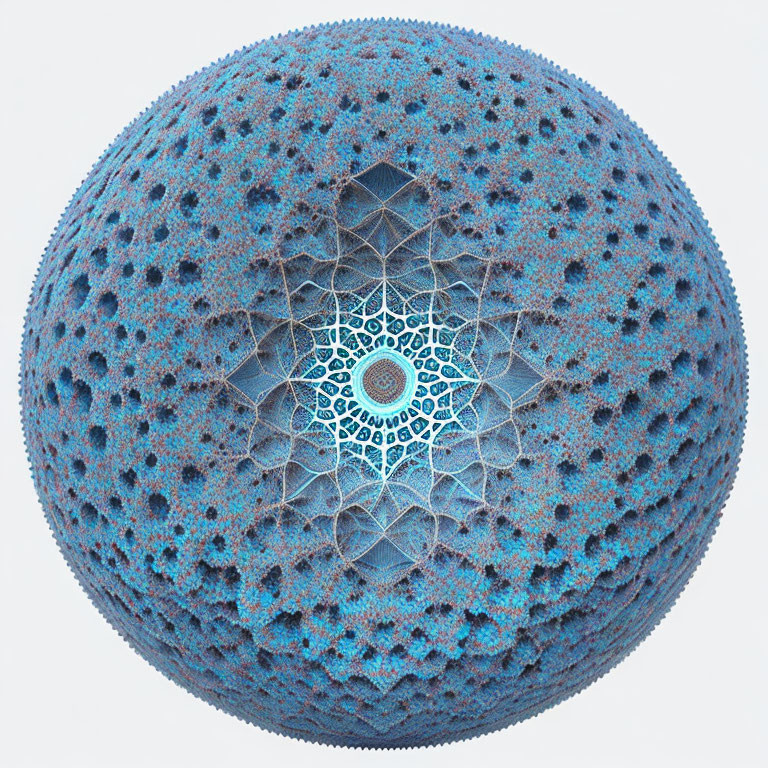 Blue spherical object with intricate lattice patterns - Detailed Close-up