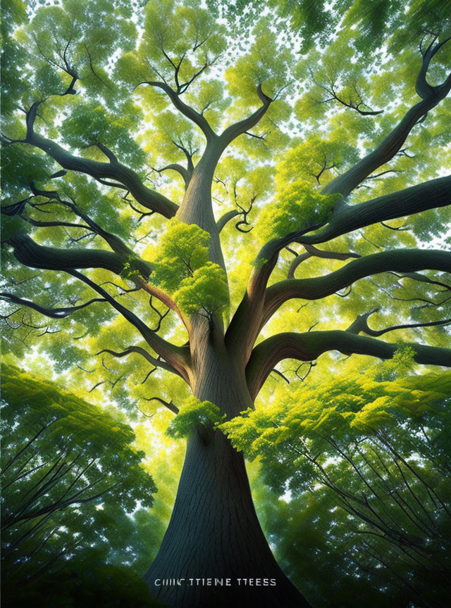 Tall Tree with Thick Trunk and Lush Green Canopy