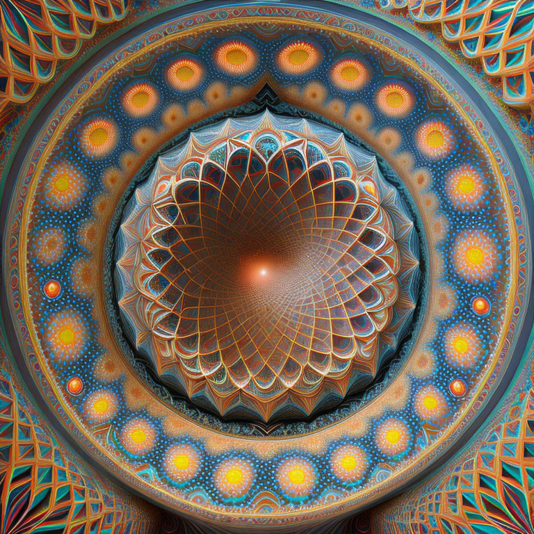 Colorful Fractal Image with Lotus Motif and Circular Designs