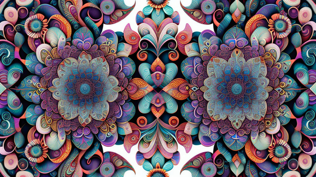 Symmetrical Digital Artwork with Kaleidoscopic Floral Patterns