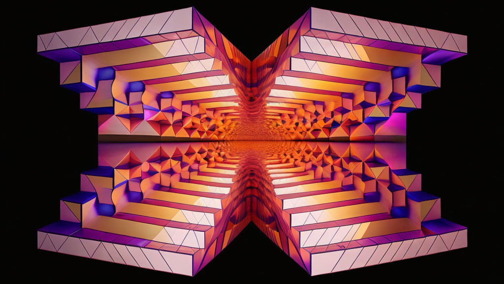 Symmetrical Abstract Geometric Light Installation with Warm Hues