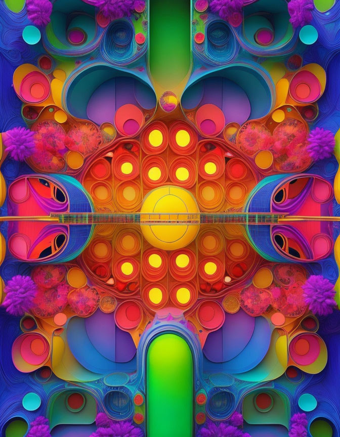 Symmetrical Psychedelic Digital Art with Vibrant Colors