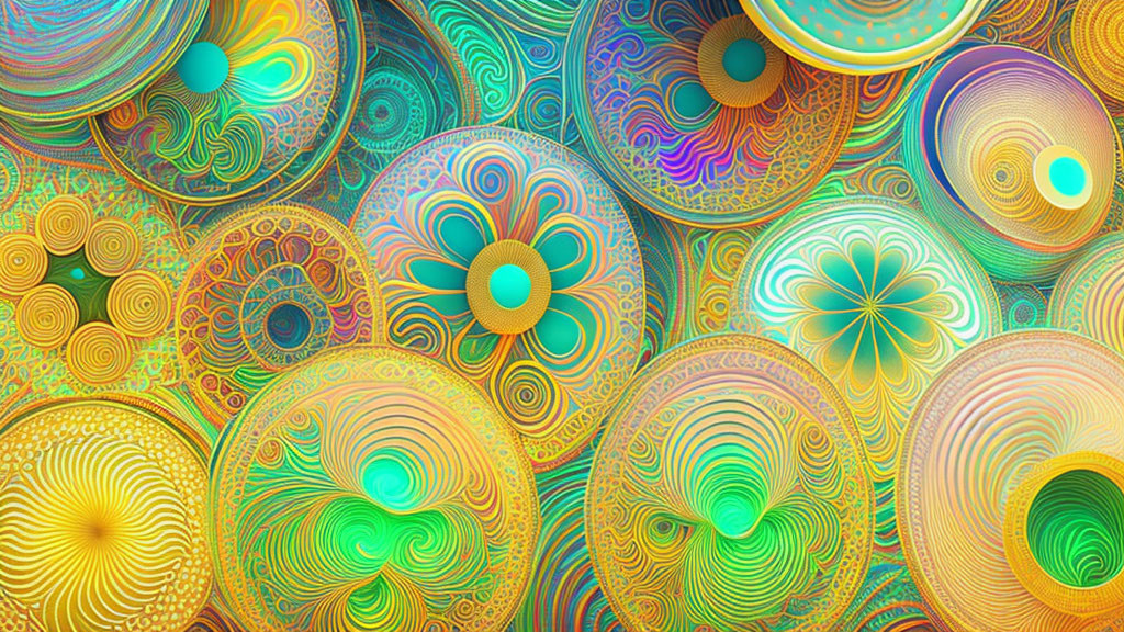 Colorful Mandala Patterns in Psychedelic Digital Art