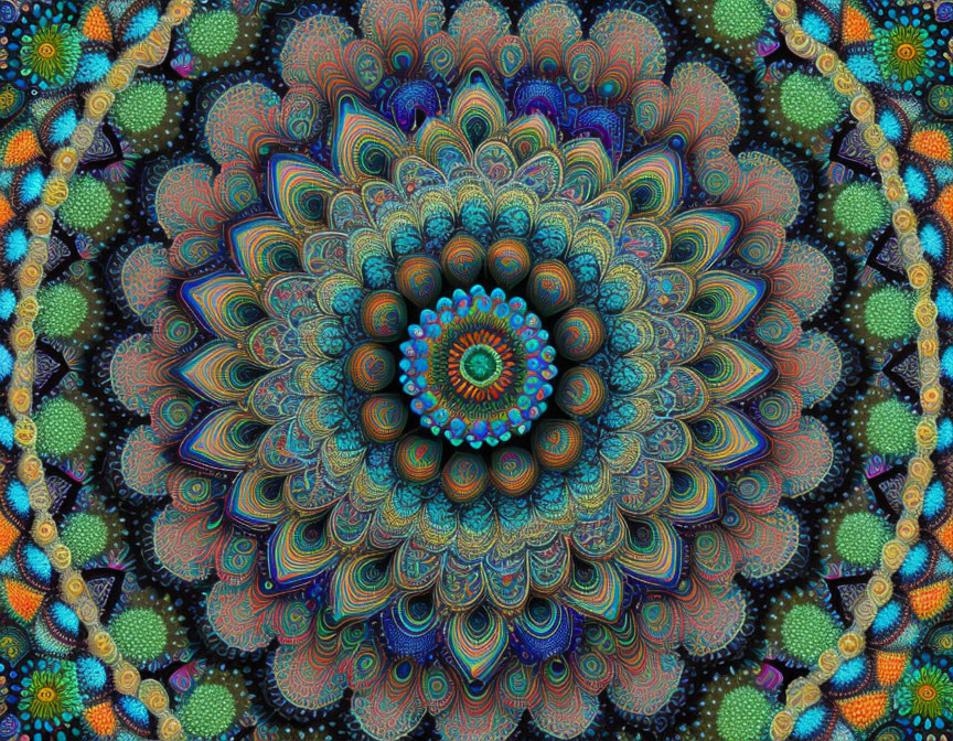 Colorful Symmetrical Fractal Design with Intricate Patterns