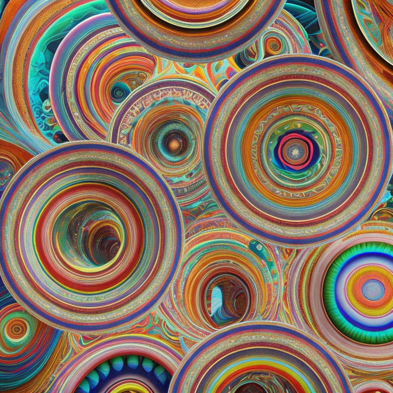 Colorful concentric circles in hypnotic swirling pattern