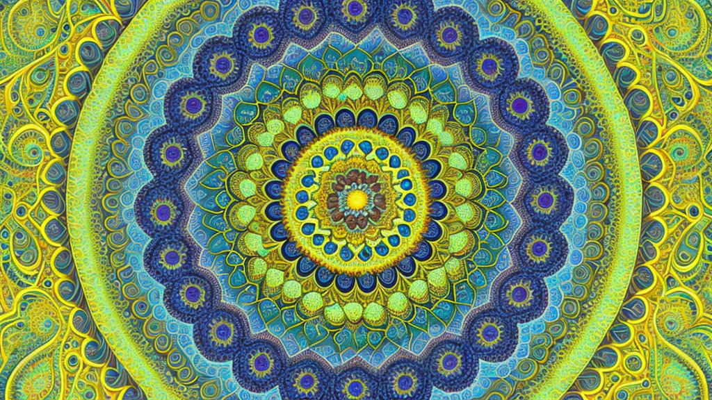 Intricate Blue and Yellow Floral Mandala Design