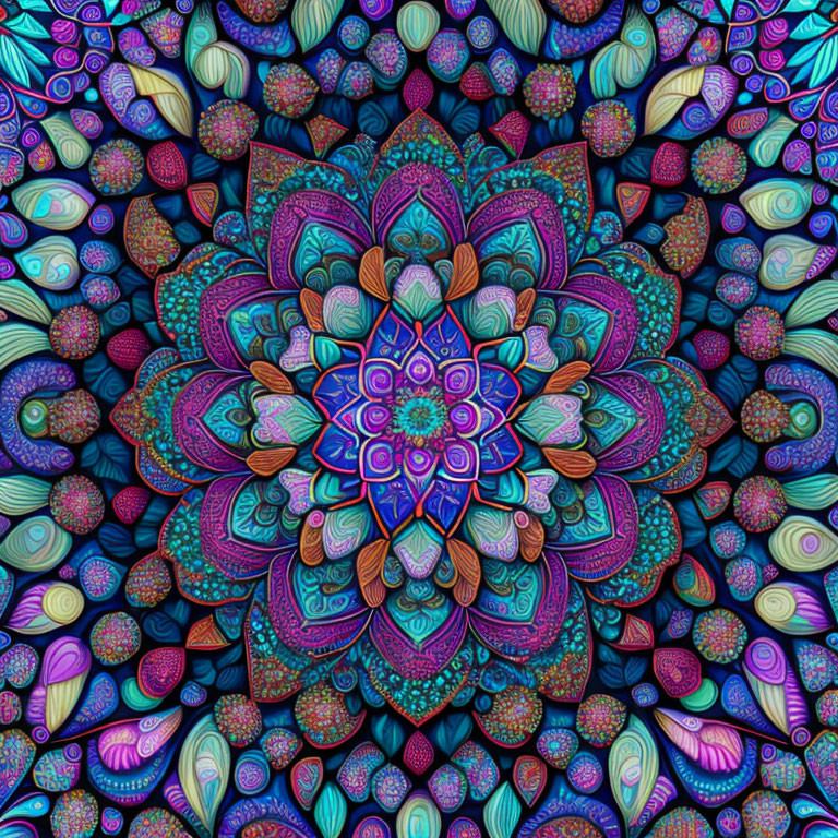 Colorful Digital Mandala with Intricate Patterns & Geometric Shapes