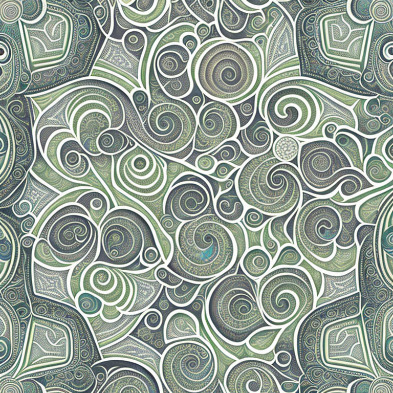 Intricate Green Paisley Pattern with Swirls and Designs