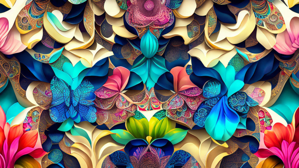 Colorful Abstract Image with Floral Motifs and Butterfly Elements