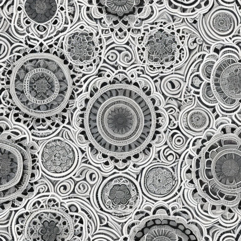 Monochromatic lace circle pattern on grey background