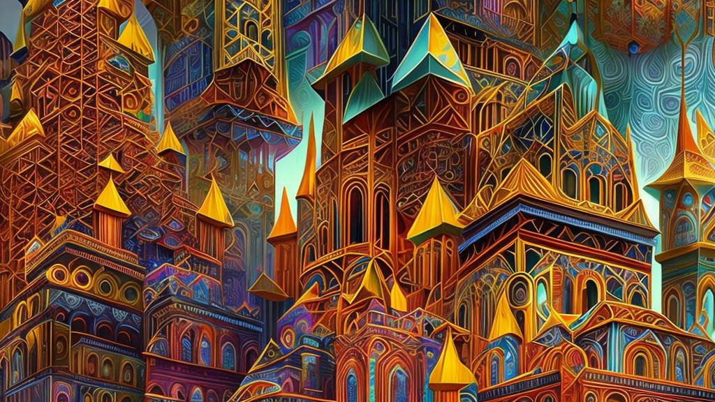 Fantastical architecture digital art with vibrant colors