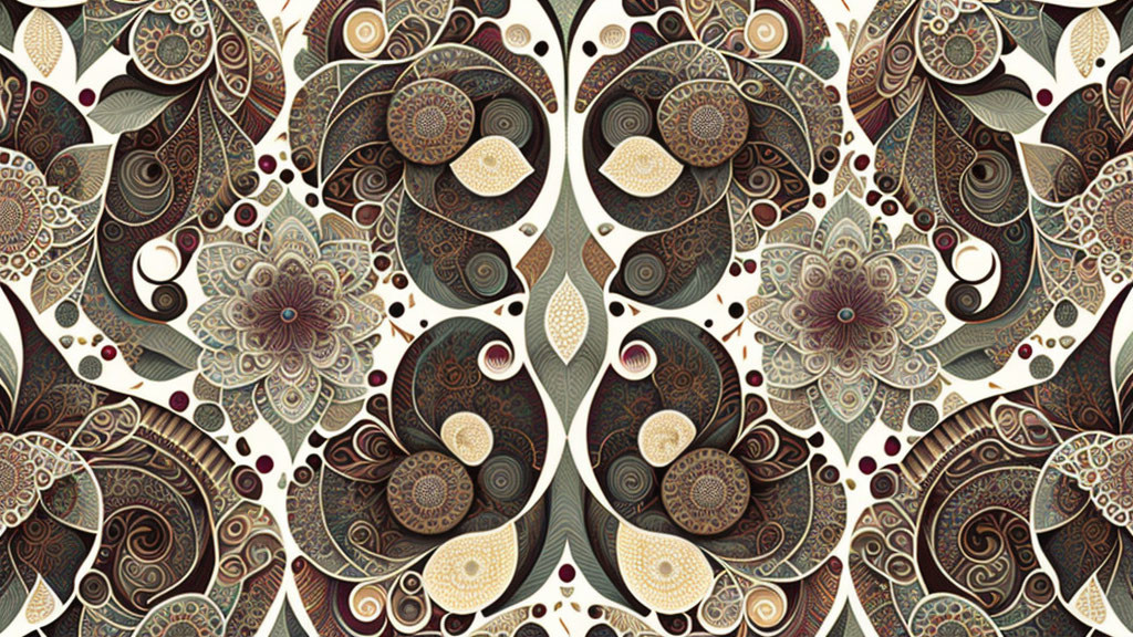 Intricate Symmetrical Fractal Pattern with Swirls and Floral Designs