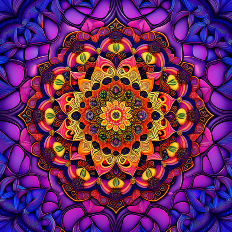 Colorful Symmetrical Floral Mandala Design with Intricate Patterns