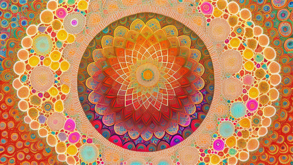 Colorful Psychedelic Mandala Pattern with Circular Motifs