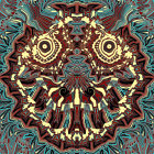 Symmetrical abstract design with vibrant colors and intricate patterns.