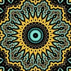 Intricate Blue and Gold Mandala Pattern on Black Background