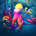 Colorful Octopus Illustration with Twisting Tentacles in Underwater Scene