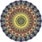 Symmetrical blue, brown, and gold mandala with star-like center