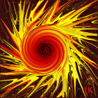 Colorful Digital Fractal Spiral in Orange, Red, and Gold Patterns