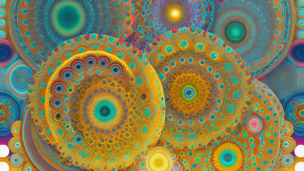 Vivid Circular Fractal Image with Intricate Mandala-like Designs