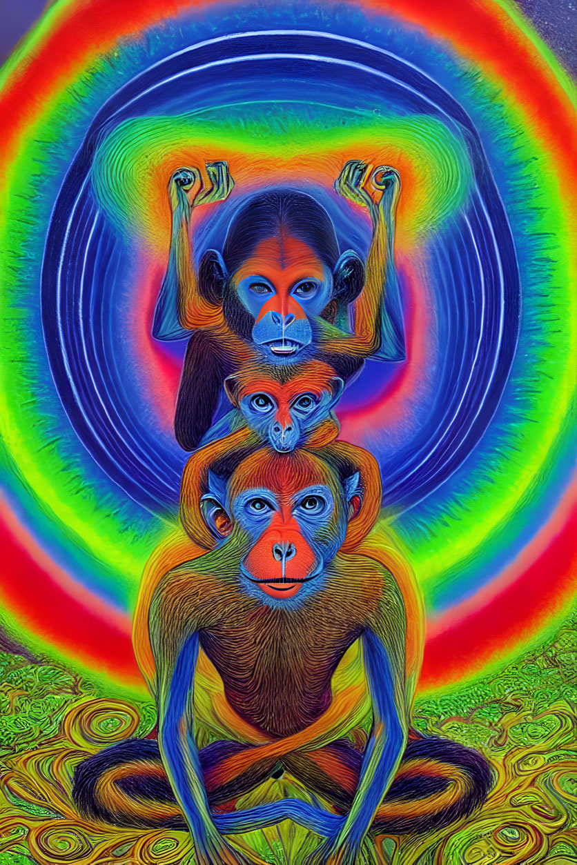 Colorful Artwork: Three Monkeys in "See No Evil, Hear No Evil, Speak No