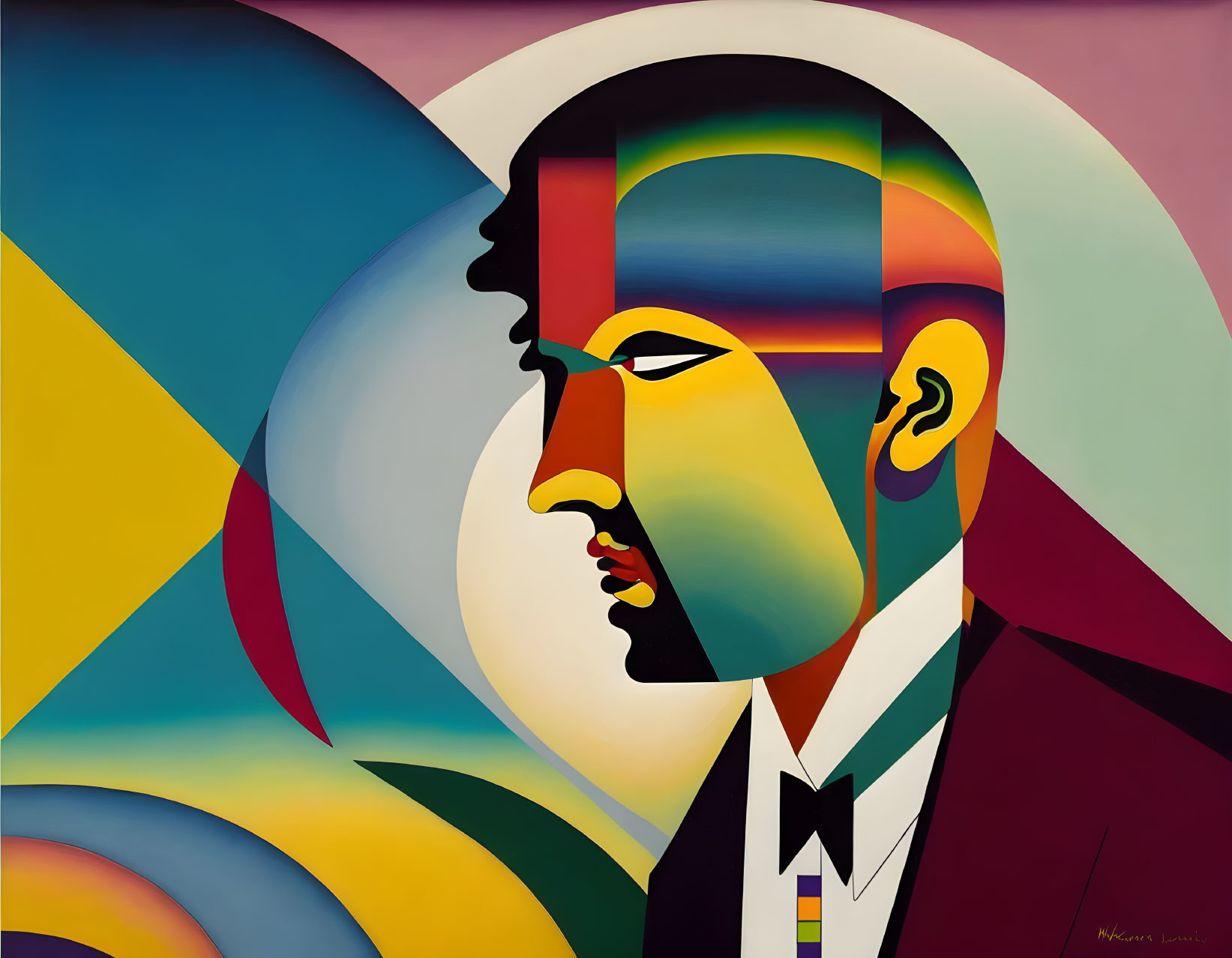 Colorful Geometric Abstract Portrait of Man's Profile on Vibrant Background