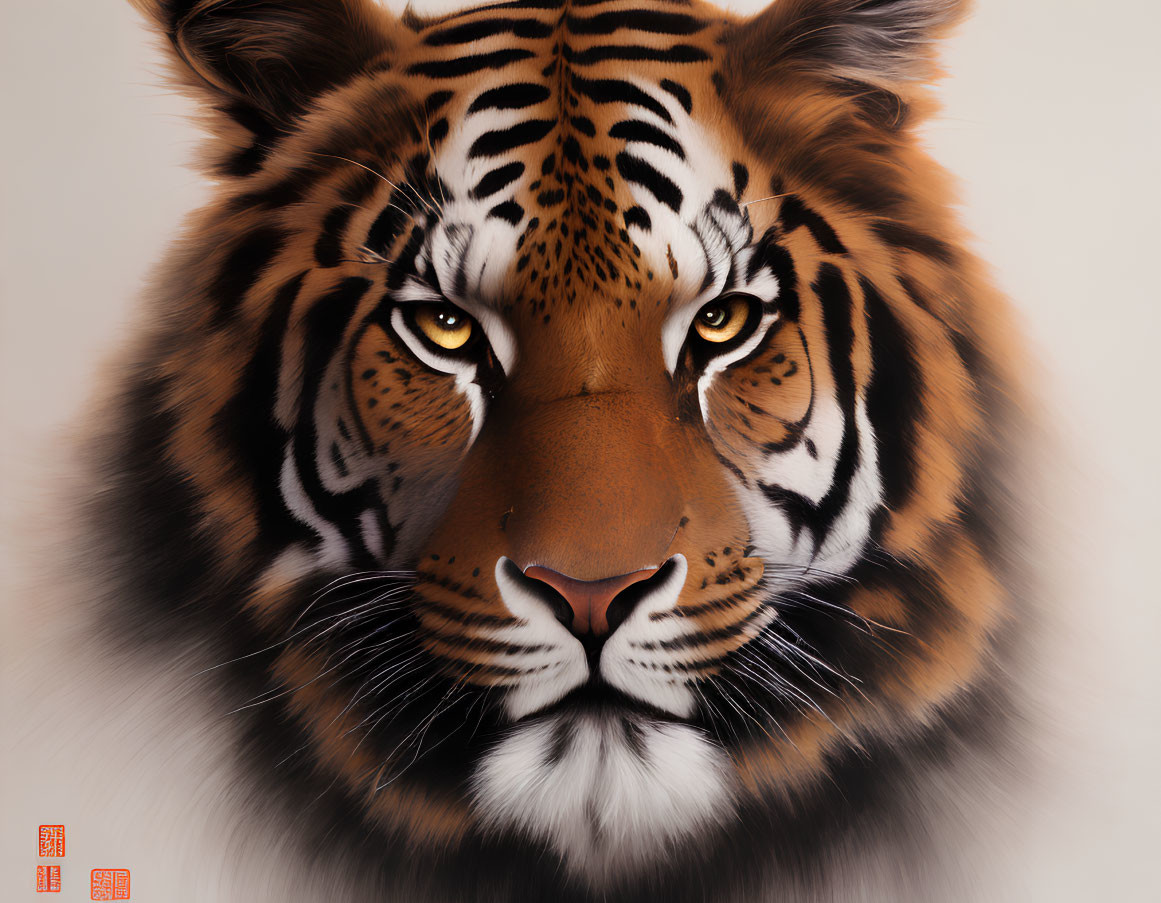 Detailed Tiger Face with Intense Eyes and Orange/Black Stripes