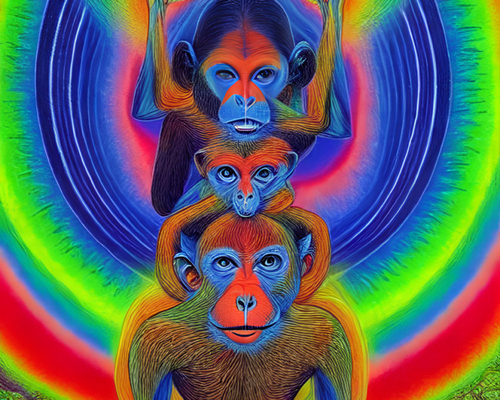 Colorful Artwork: Three Monkeys in "See No Evil, Hear No Evil, Speak No