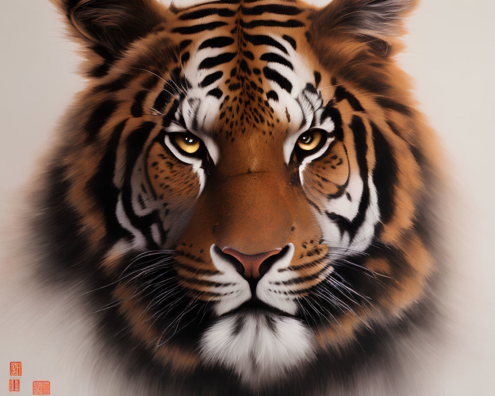 Detailed Tiger Face with Intense Eyes and Orange/Black Stripes