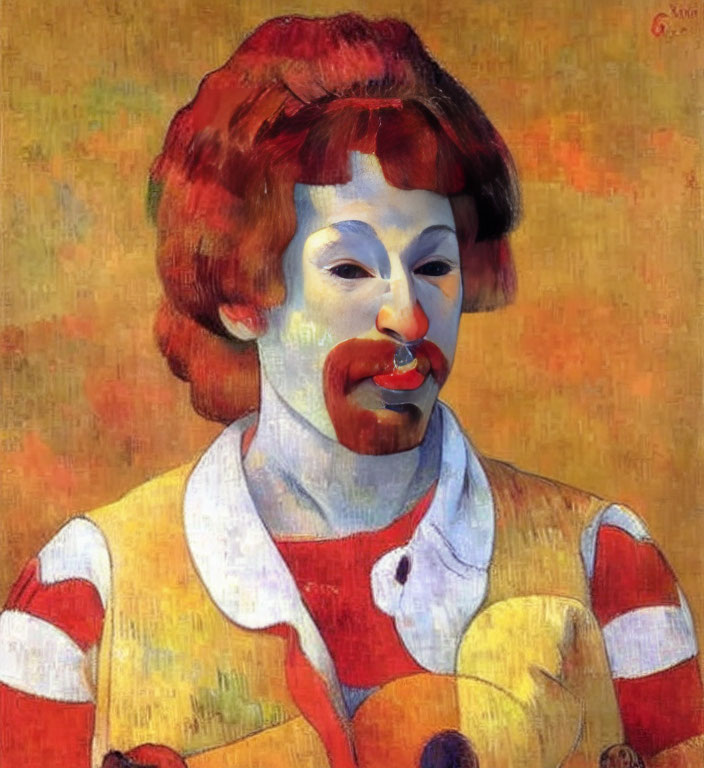 Impressionist Style Painting of Clown with Red Hair