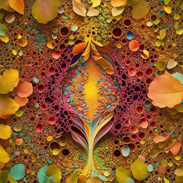 Vibrant artwork of a tree with cellular patterns symbolizing growth