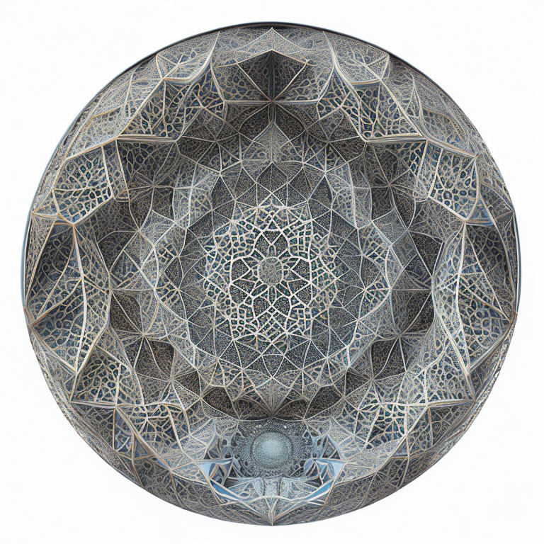 Intricate Geometric Fish-Eye Dome Ceiling Design in Blue and Grey