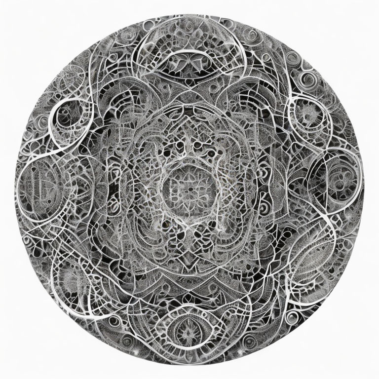 Detailed Monochromatic Mandala Design with Lace-Like Patterns