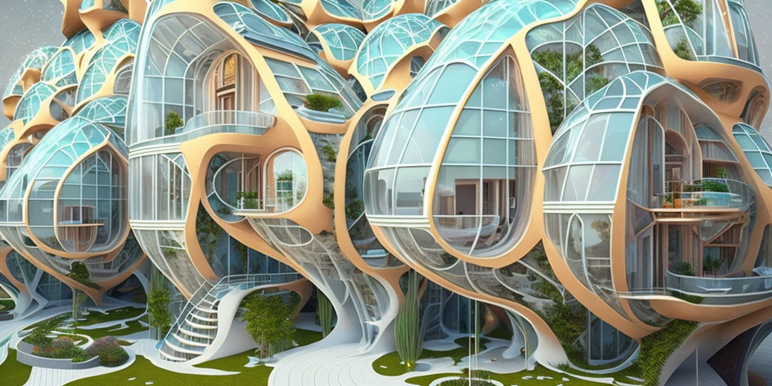 Interconnected Dome-like Structures with Organic Shapes and Glass Facades