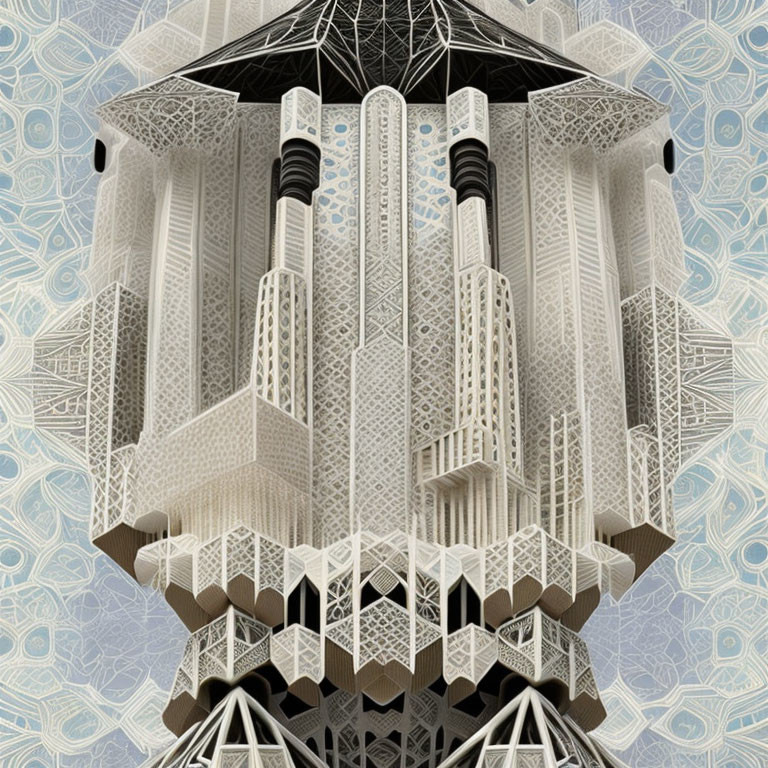 Symmetrical Fractal-Like Digital Artwork with Cathedral Spire Design