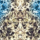 Symmetrical Blue and Beige Fractal Pattern with Floral Motifs