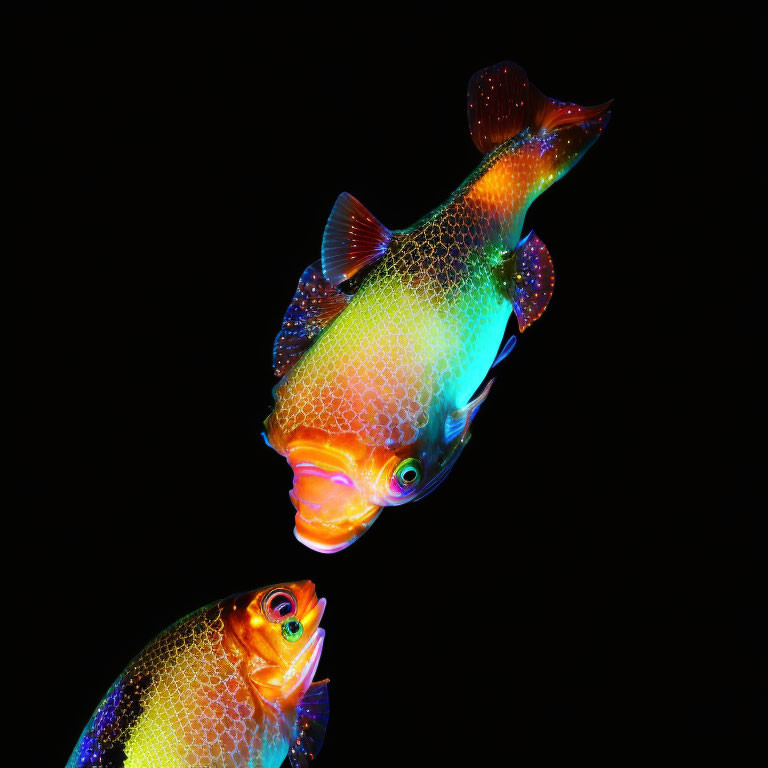 Colorful Fish with Iridescent Scales on Black Background