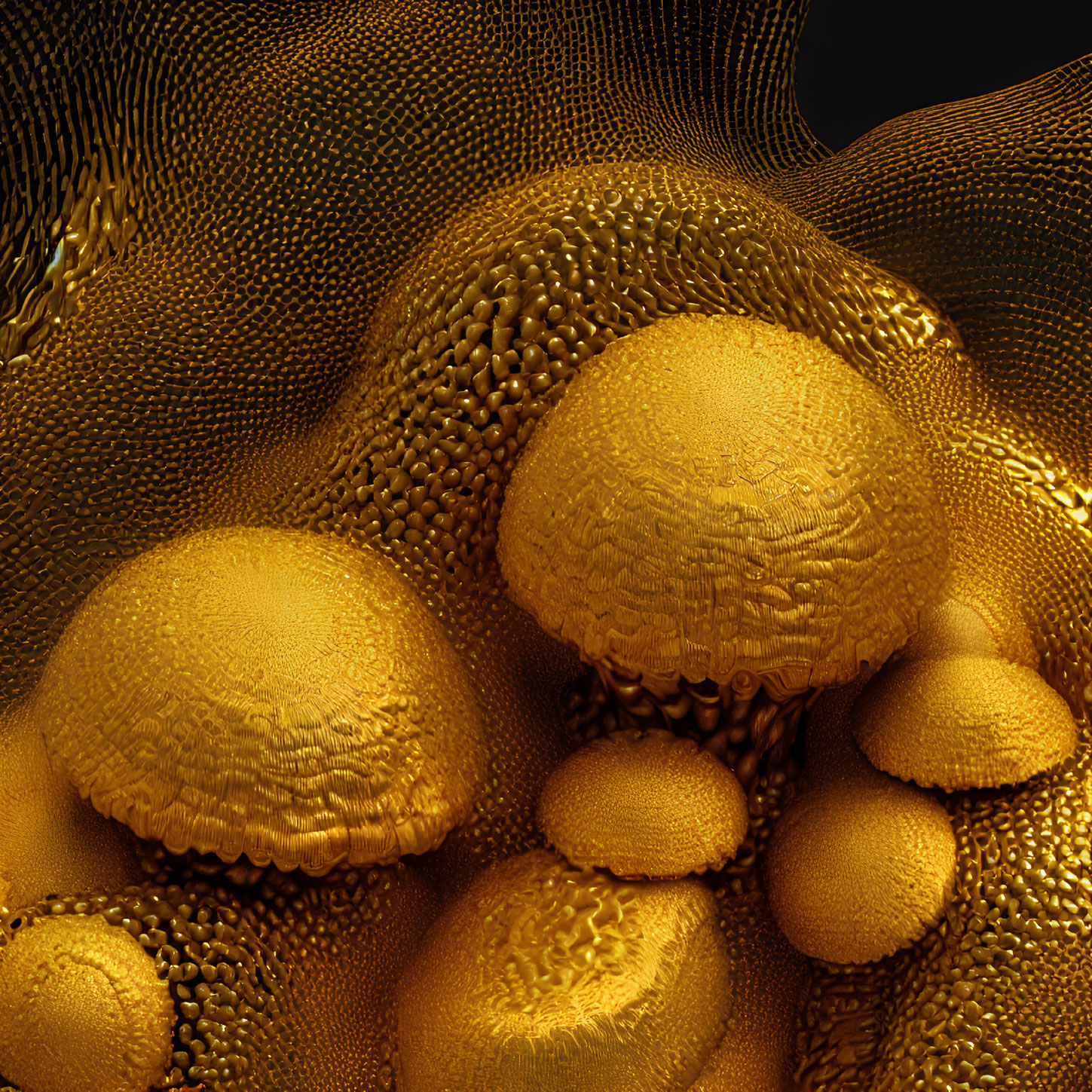 Luxurious Golden 3D Shapes on Grid-like Background