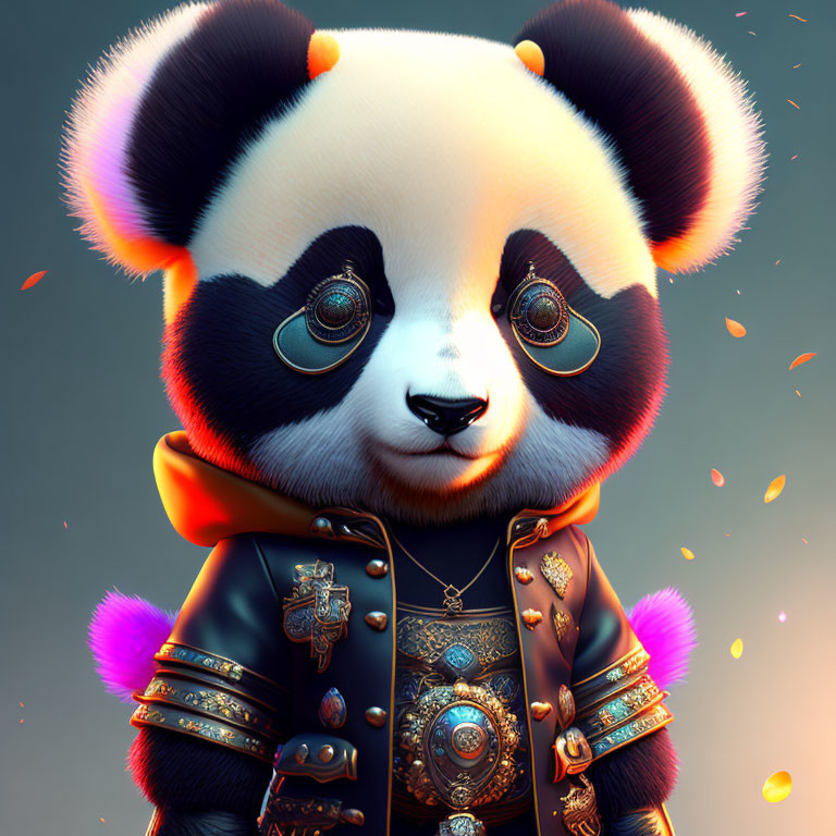 Digital illustration of a panda in ornate jacket with vibrant colors